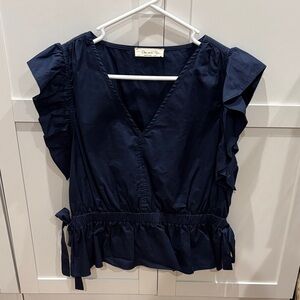 Doe & Rae Navy Ruffle Blouse